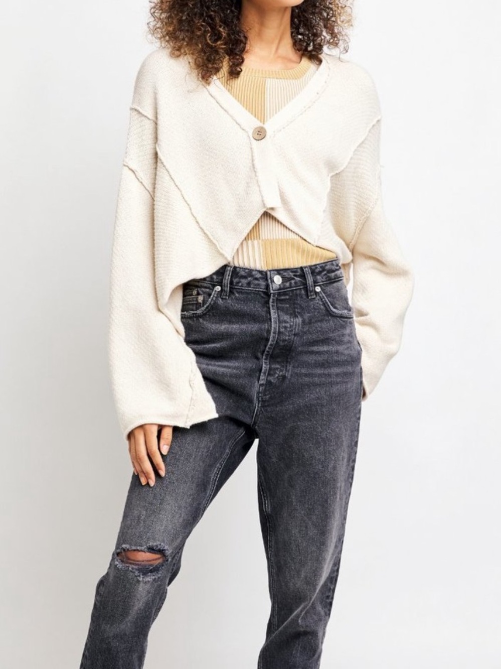 Free People Tera Cardi / Shell Combo Oversized Exposed Seams Y2K